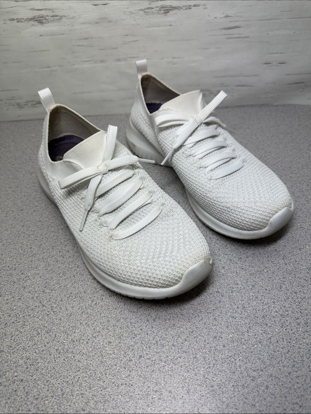 Skechers Women's White Knit Slip-On Sneakers